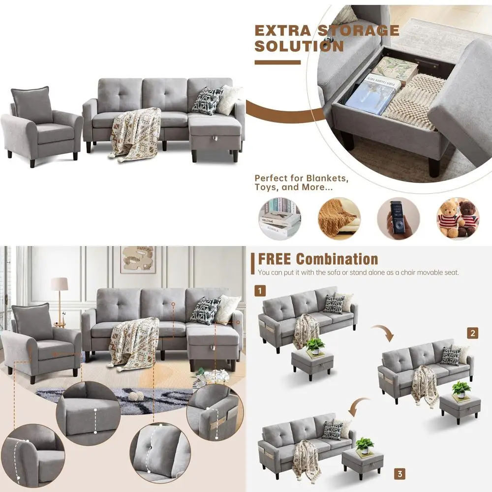 2-Piece Sectional Sofa Set with 3-Seat Sofa, Chair, Side Tables, and Storage Ottoman - Light Grey Living/Office Sofa Set
2-Piece Sectional Sofa Set with 3-Seat Sofa, Chair, Side Tables, and Storage Ottoman - Light Grey Living/Office Sofa Set