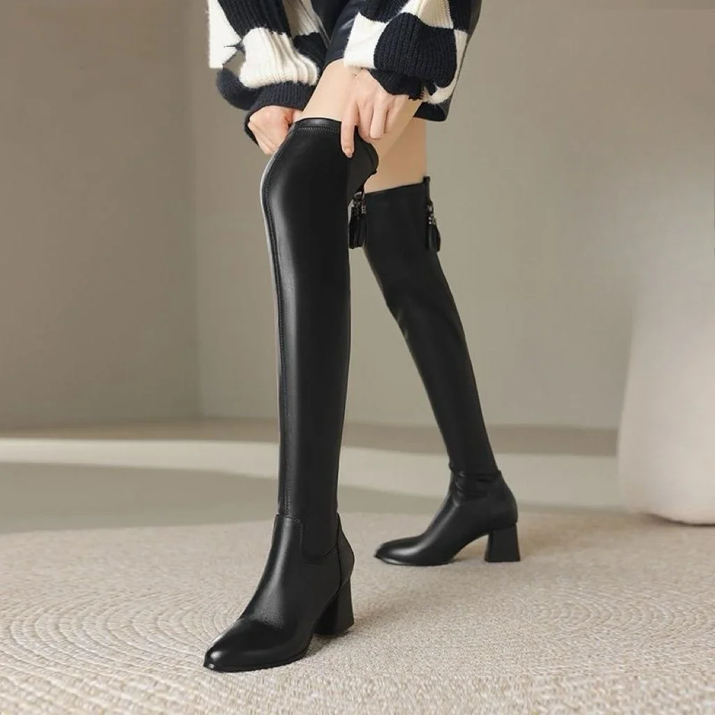 Women's New 2025 Autumn Winter Over Knee High Leather Boots Stretch Anti Slip Round Toe Flat Zipper Fringe Slimming Boots
Women's New 2025 Autumn Winter Over Knee High Leather Boots Stretch Anti Slip Round Toe Flat Zipper Fringe Slimming Boots