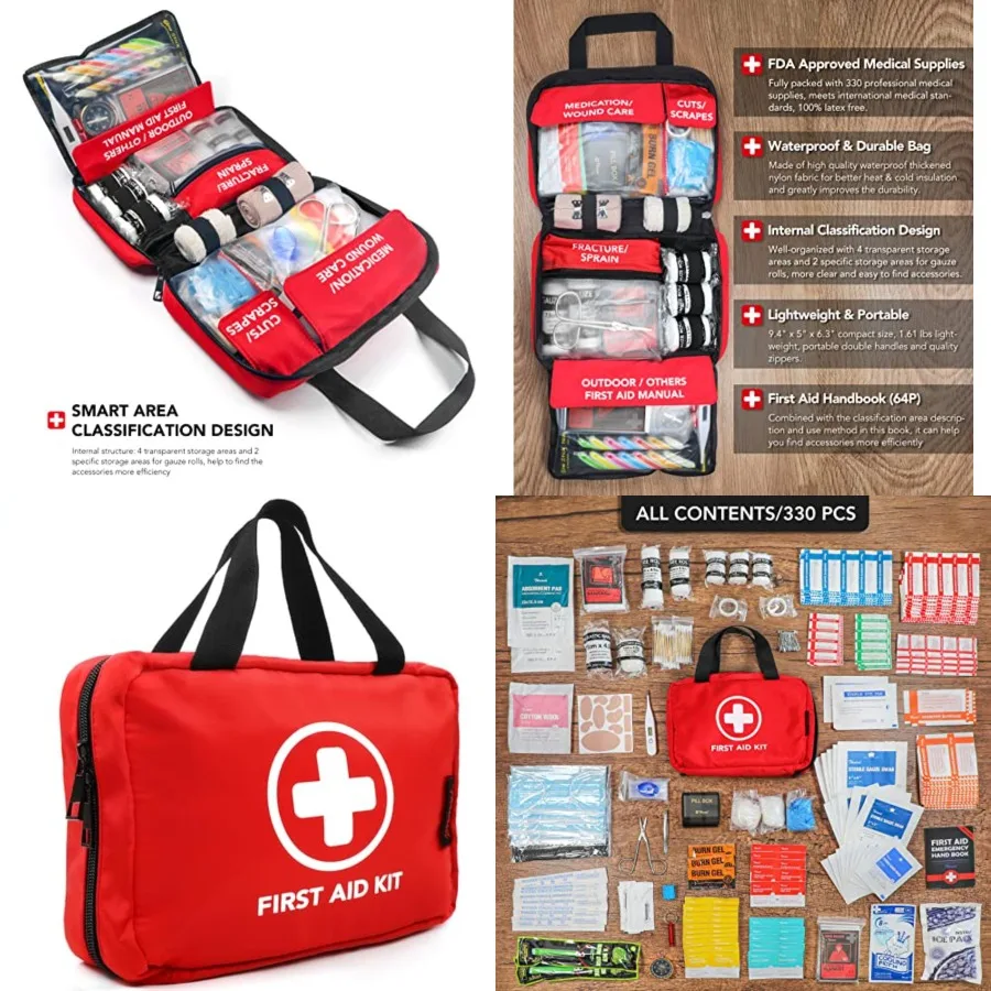 330 Piece First Aid Kit, Premium Waterproof Compact Trauma Medical Kits for Any Emergencies, Ideal for Home, Office, Car, Trave
330 Piece First Aid Kit, Premium Waterproof Compact Trauma Medical Kits for Any Emergencies, Ideal for Home, Office, Car, Trave