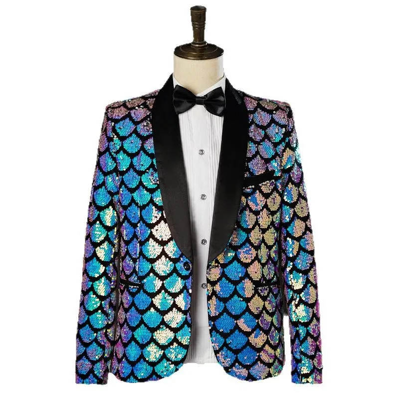 Men's Scale Sequins Blazer Coat Slim Fit One Button Shiny Suit Jacket for Evening Party Singer Host Stage Performance Tuxedo
Men's Scale Sequins Blazer Coat Slim Fit One Button Shiny Suit Jacket for Evening Party Singer Host Stage Performance Tuxedo