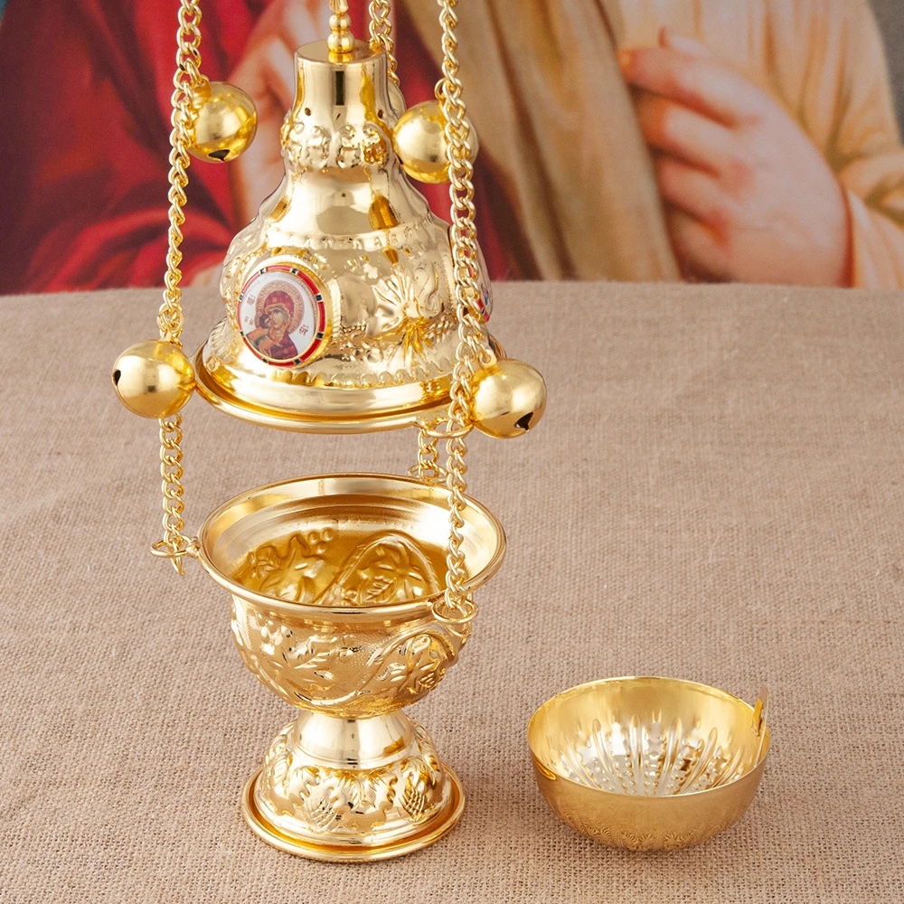 Orthodox Censer with Chain and Bells Zinc Alloy Gold Plated Church Altar Ceremony Incense Burner with Traditional Design BoxGift
Orthodox Censer with Chain and Bells Zinc Alloy Gold Plated Church Altar Ceremony Incense Burner with Traditional Design BoxGift
