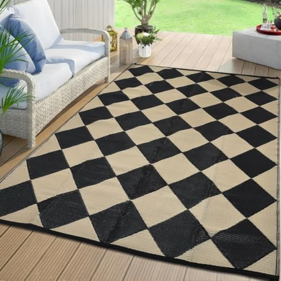 Outdoor Rug 9x18 for Patio, Porch, Balcony, Backyard, Picnic, Beach Waterproof, Reversible Plastic Straw Mat in Black/Beige Dia
Outdoor Rug 9x18 for Patio, Porch, Balcony, Backyard, Picnic, Beach Waterproof, Reversible Plastic Straw Mat in Black/Beige Dia