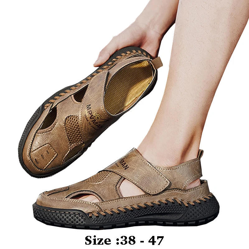 High quality leather flat sandals for men round toes new summer 2025 size 38 47 casual beach walking plus size shoe khaki green
High quality leather flat sandals for men round toes new summer 2025 size 38 47 casual beach walking plus size shoe khaki green