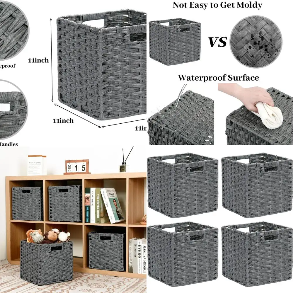 Set of 4 Foldable 11x11x11 Inch Wicker Storage Cubes for Shelves, Closets, Clothes, and Toys - Grey
Set of 4 Foldable 11x11x11 Inch Wicker Storage Cubes for Shelves, Closets, Clothes, and Toys - Grey