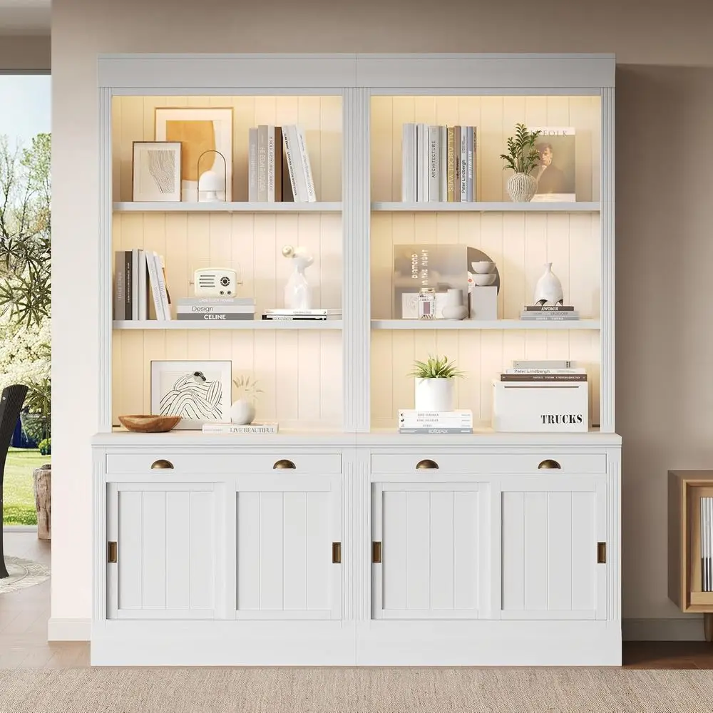 Tall White LED-lit Bookshelf, 2 Modern Wooden Bookcases with Sliding Doors, Storage Shelves for Living Room & Home Office (White
Tall White LED-lit Bookshelf, 2 Modern Wooden Bookcases with Sliding Doors, Storage Shelves for Living Room & Home Office (White