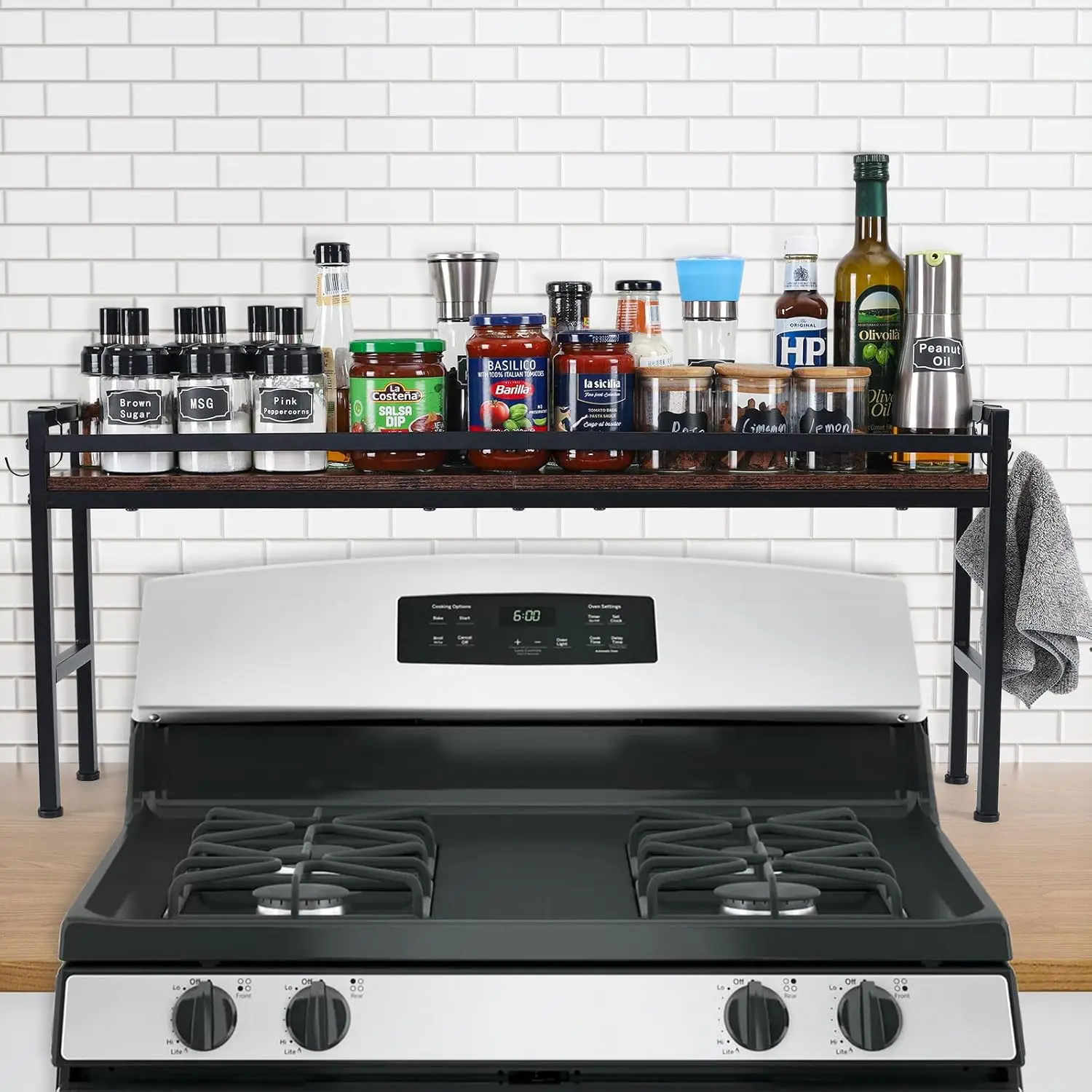 Spice Rack Shelf for Kitchen Stove with 4 Hooks, Extra Storage Countertop Organizer
Spice Rack Shelf for Kitchen Stove with 4 Hooks, Extra Storage Countertop Organizer