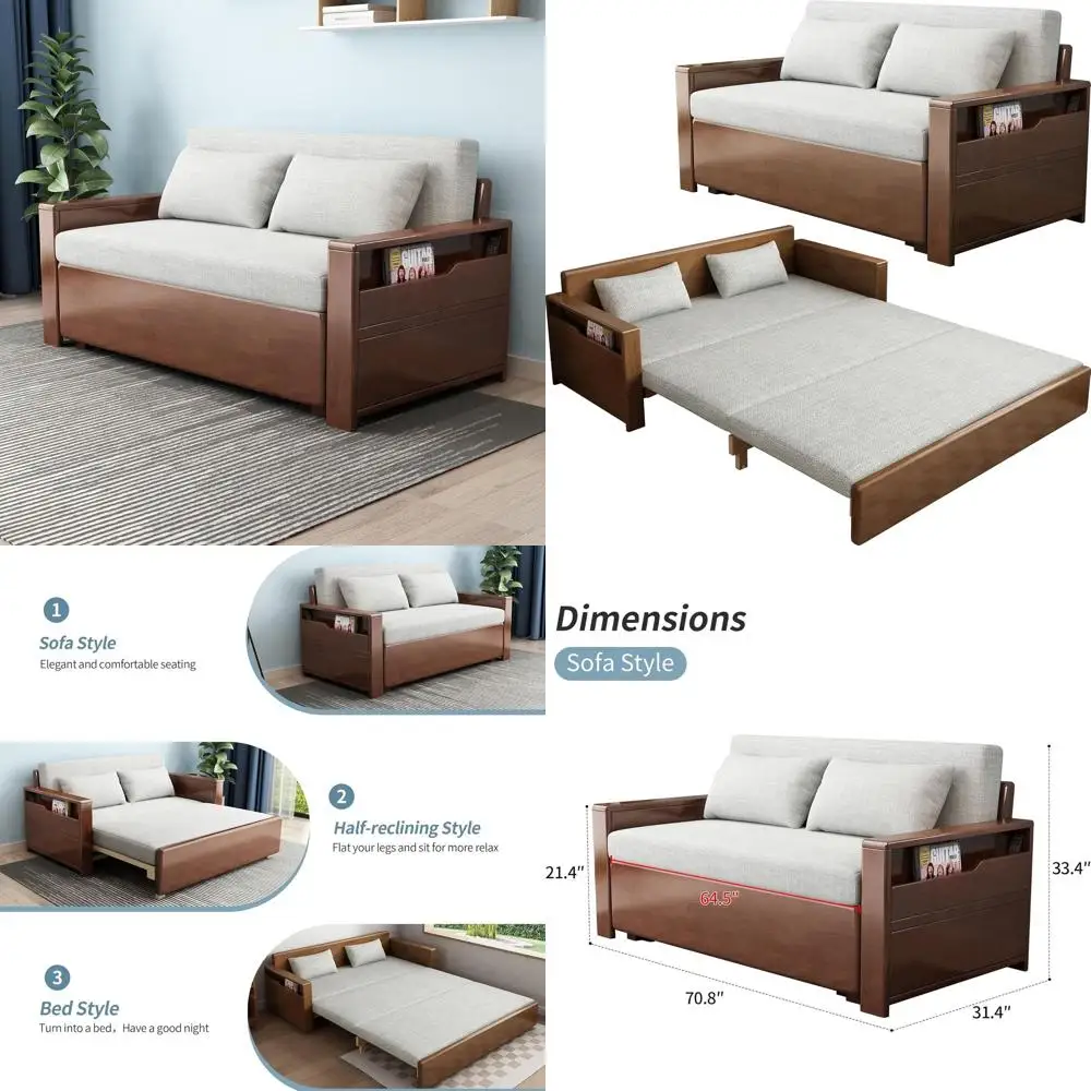 70.8 Grey Convertible Sofa Sleeper, Plush 3-in-1 Reversible Chaise Sectional with Pull-Out Bed and Pillows, Solid Wood Frame for
70.8 Grey Convertible Sofa Sleeper, Plush 3-in-1 Reversible Chaise Sectional with Pull-Out Bed and Pillows, Solid Wood Frame for