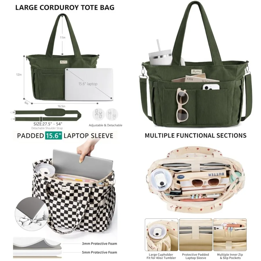Bagstellar Corduroy Tote Bag for Women, 17 Pockets Laptop Work Tote Bag Lightweight Teacher Nurse Bible Bag for School Travel w
Bagstellar Corduroy Tote Bag for Women, 17 Pockets Laptop Work Tote Bag Lightweight Teacher Nurse Bible Bag for School Travel w