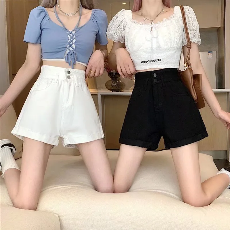 Versatile High Waist A-Line Shorts Women's Spring Summer Design Double Button Loose Slimming Denim Shorts Outer Wear Hot Pants
Versatile High Waist A-Line Shorts Women's Spring Summer Design Double Button Loose Slimming Denim Shorts Outer Wear Hot Pants