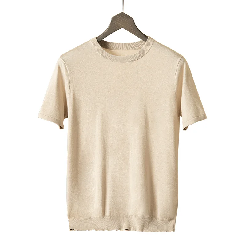 Summer New High Quality Men's T-shirts Silk Knitted T Shirt Short Sleeve Tops Solid Round Neck Cashmere Pullover Tees
Summer New High Quality Men's T-shirts Silk Knitted T Shirt Short Sleeve Tops Solid Round Neck Cashmere Pullover Tees
