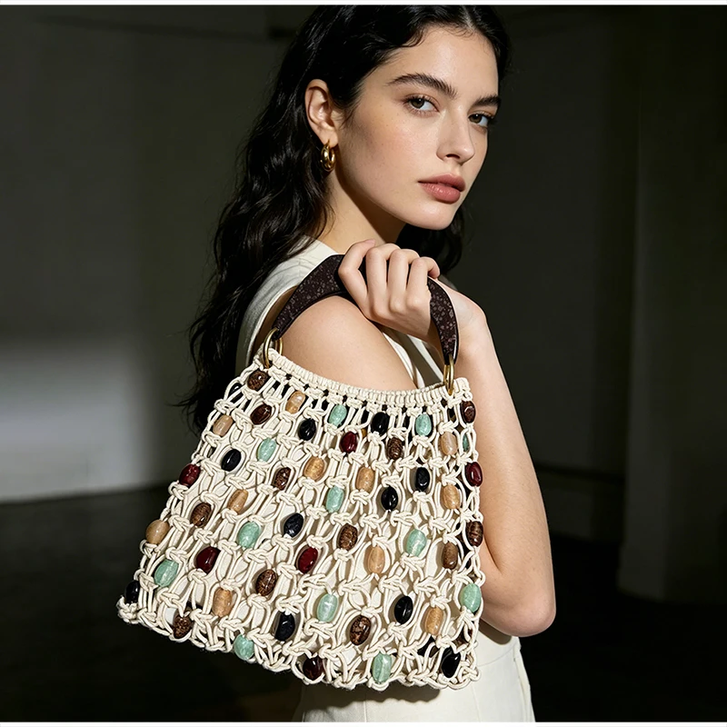 Bohemian-style Beaded Woven Handbag With Wooden Handle Colorful Beaded Tassel Clutch Casual Versatile Large-capacity Beach Bag
Bohemian-style Beaded Woven Handbag With Wooden Handle Colorful Beaded Tassel Clutch Casual Versatile Large-capacity Beach Bag