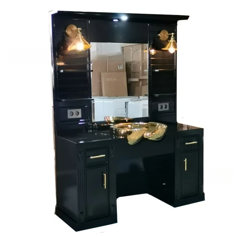 Retro solid wood hair salon mirror cabinet integrated with shampoo basin
Retro solid wood hair salon mirror cabinet integrated with shampoo basin