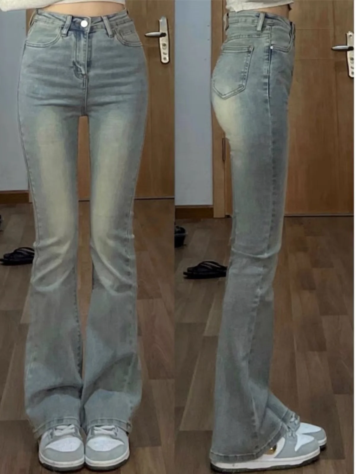 High Waist Bell Bottom Denim Jeans Women's Light Wash Faded Style Autumn Collection Slim Fit Elastic Long Trousers
High Waist Bell Bottom Denim Jeans Women's Light Wash Faded Style Autumn Collection Slim Fit Elastic Long Trousers