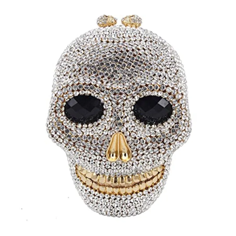 Halloween 3D skull clutch purse for evening cocktail party, metal frame with rhinestone crystal embellishment, black, elegant a
Halloween 3D skull clutch purse for evening cocktail party, metal frame with rhinestone crystal embellishment, black, elegant a