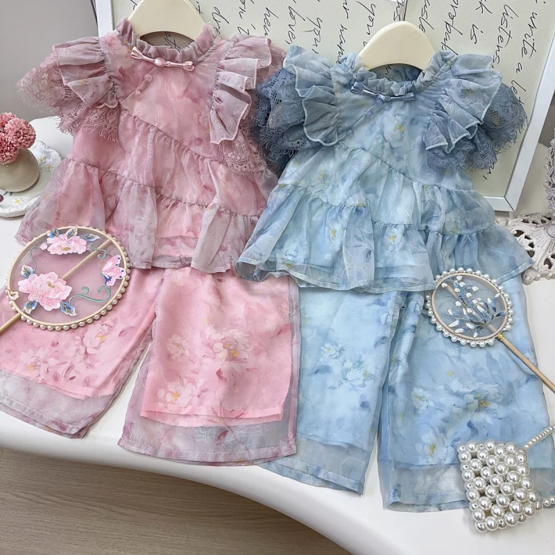 Girls' Suit Summer2025New Chinese Style Lace Shirt Top Wide Leg Pants Two-Piece Set Hair Generation
Girls' Suit Summer2025New Chinese Style Lace Shirt Top Wide Leg Pants Two-Piece Set Hair Generation