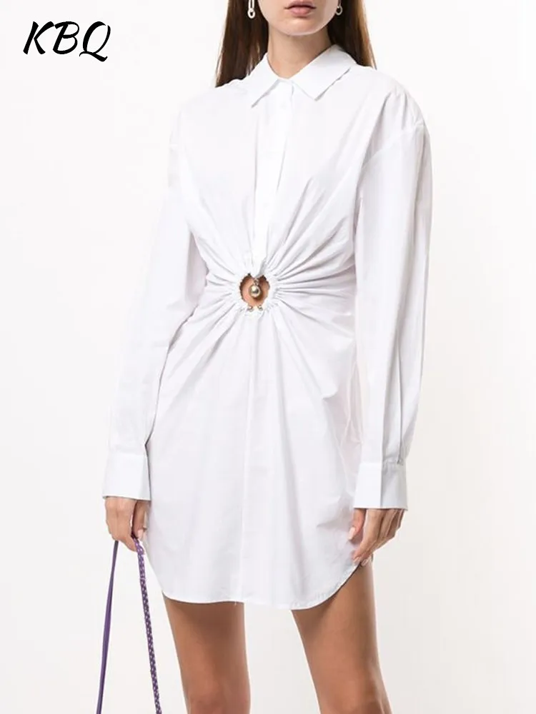 KBQ Hollow Out Folds Solid Mini Dress For Women Lapel Long Sleeve High Waist Single Breasted Minimalist Dresses Female Fashion
KBQ Hollow Out Folds Solid Mini Dress For Women Lapel Long Sleeve High Waist Single Breasted Minimalist Dresses Female Fashion