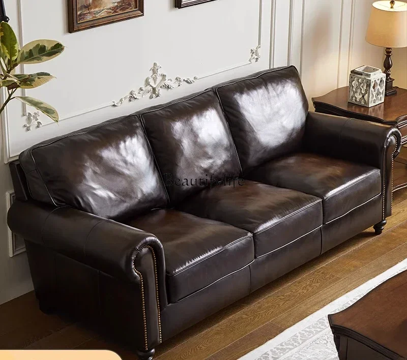 D33American retro all-leather sofa polished imported first-layer cowhide
D33American retro all-leather sofa polished imported first-layer cowhide