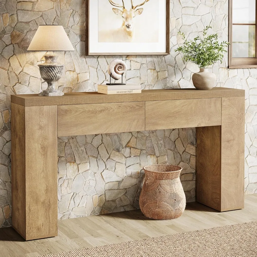 63-Inch Wooden Console Table with 2 Hidden Drawers, Farmhouse Rustic Brown Sofa Table for Living Room, Hallway, Entrance
63-Inch Wooden Console Table with 2 Hidden Drawers, Farmhouse Rustic Brown Sofa Table for Living Room, Hallway, Entrance