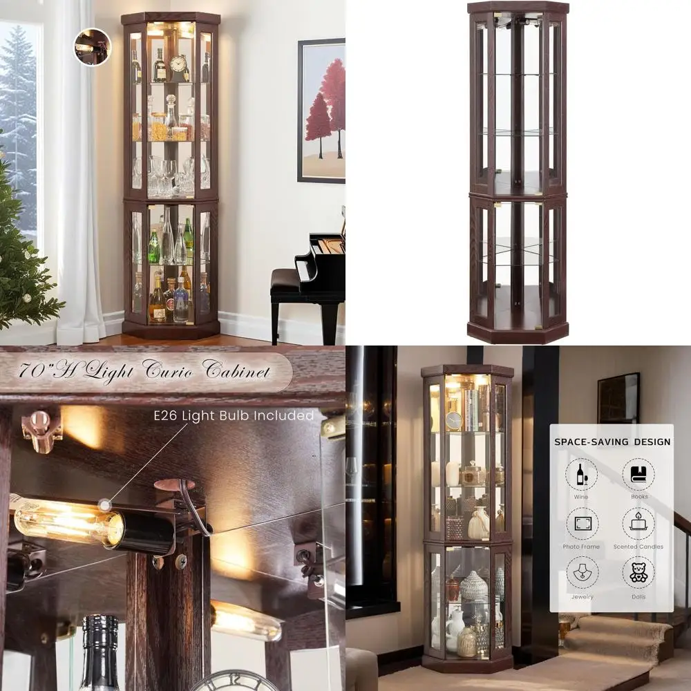 70 Tall Illuminated Glass Showcase with Tempered Glass Door and Adjustable Shelves, Bulb Included, for Wine or Liquor Storage in
70 Tall Illuminated Glass Showcase with Tempered Glass Door and Adjustable Shelves, Bulb Included, for Wine or Liquor Storage in