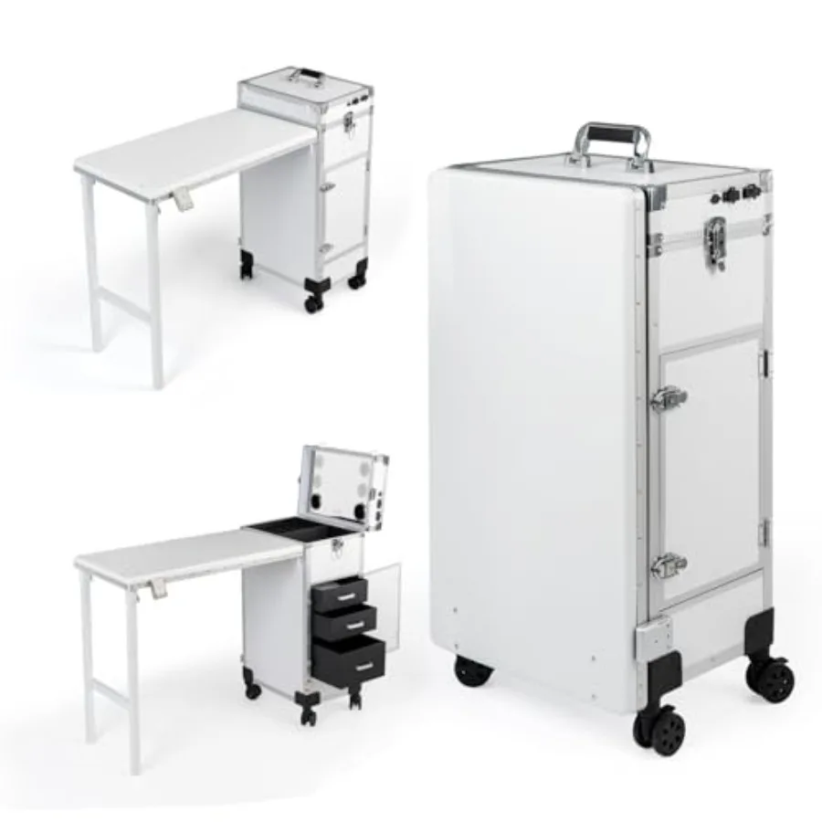 Portable Nail Desk with LED Mirror, Heavy Duty Foldable Manicure Table with 3 Drawers, Rolling Makeup Train Case Cosmetology Tr
Portable Nail Desk with LED Mirror, Heavy Duty Foldable Manicure Table with 3 Drawers, Rolling Makeup Train Case Cosmetology Tr