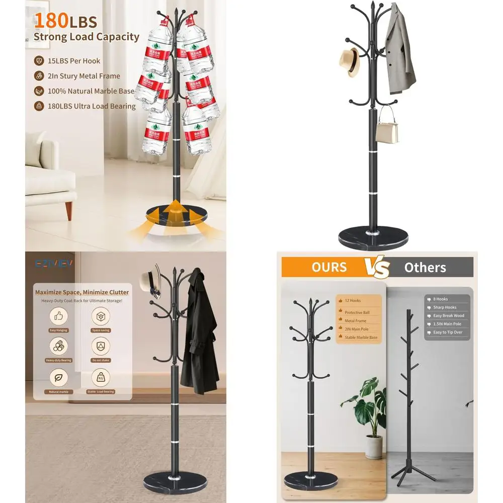 Stylish Freestanding Metal Coat Rack with 12 Hooks and Natural Marble Base for Home and Office
Stylish Freestanding Metal Coat Rack with 12 Hooks and Natural Marble Base for Home and Office