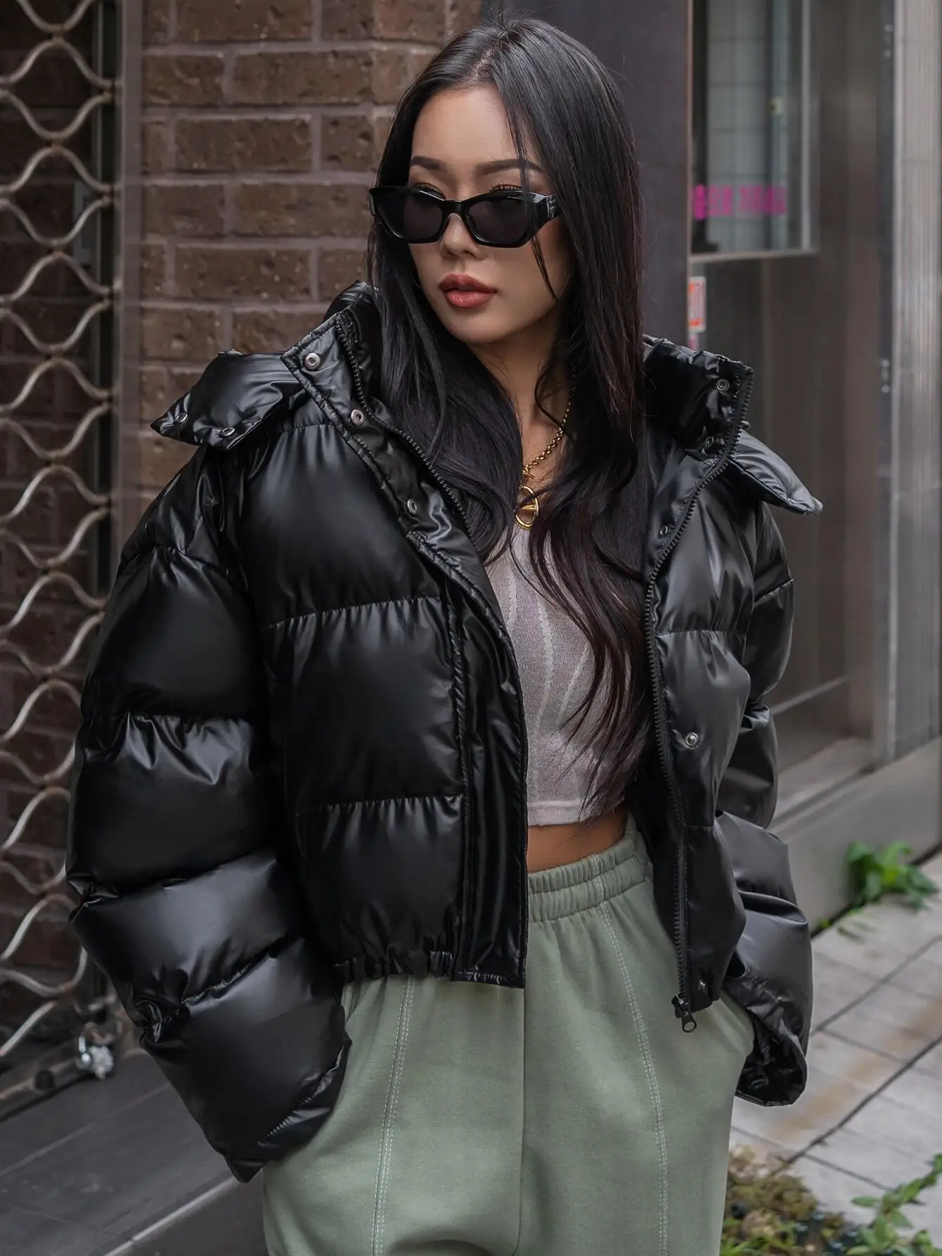 Black Puffer Jacket with Hood for Women, Winter Warm Short Coat, Street Style
Black Puffer Jacket with Hood for Women, Winter Warm Short Coat, Street Style