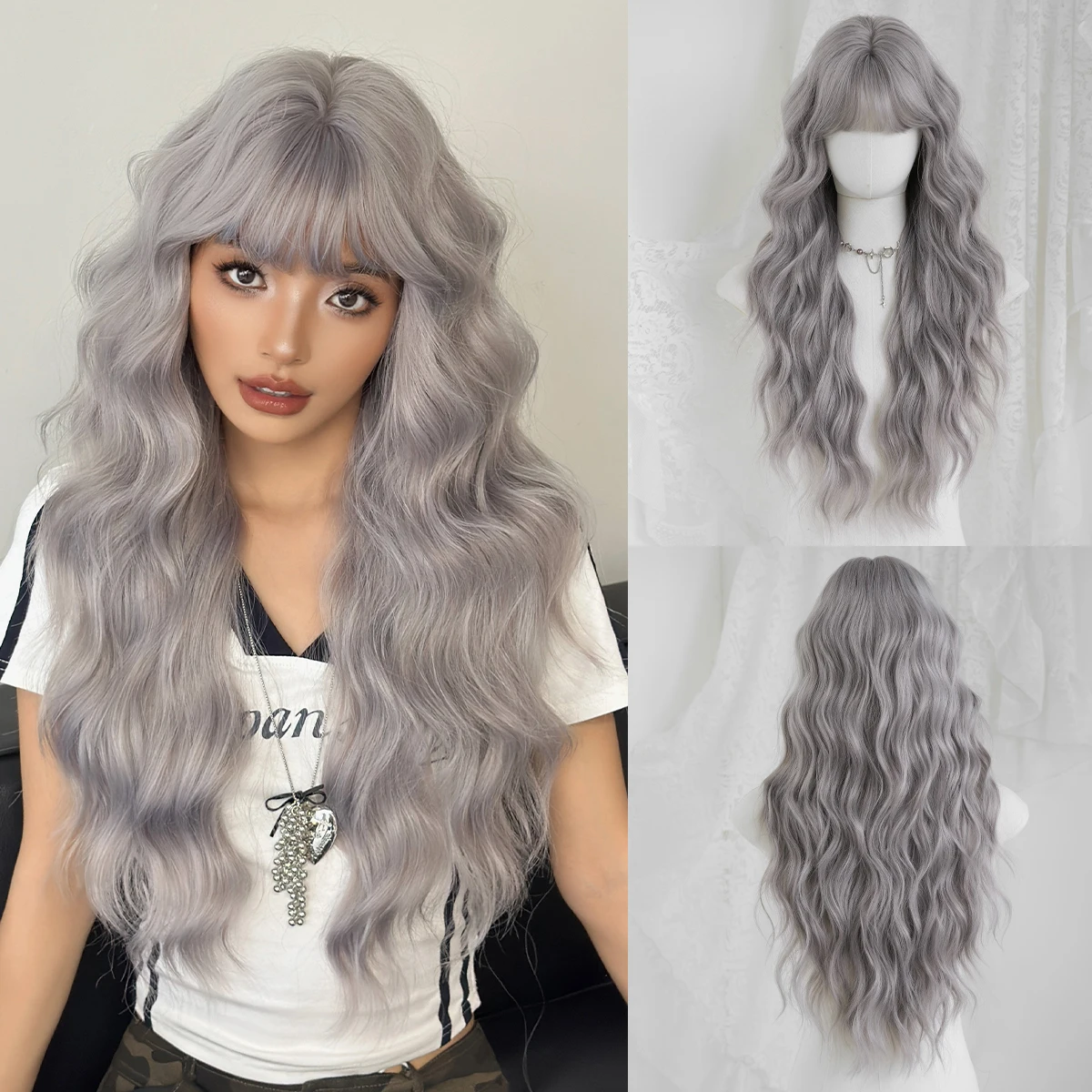 NAMM Long Wavy Purple Ash Wig with Bangs for Women Heat Resistant Fiber Hairpiece with Natural Synthetic Full Machine Hair Wigs
NAMM Long Wavy Purple Ash Wig with Bangs for Women Heat Resistant Fiber Hairpiece with Natural Synthetic Full Machine Hair Wigs