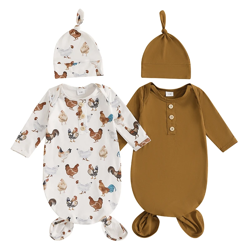 Baby Footie Pajamas with Caps Set of 4 Chicken Duck Pattern Crew Neck Long Sleeve Newborn Knotted Gown
Baby Footie Pajamas with Caps Set of 4 Chicken Duck Pattern Crew Neck Long Sleeve Newborn Knotted Gown