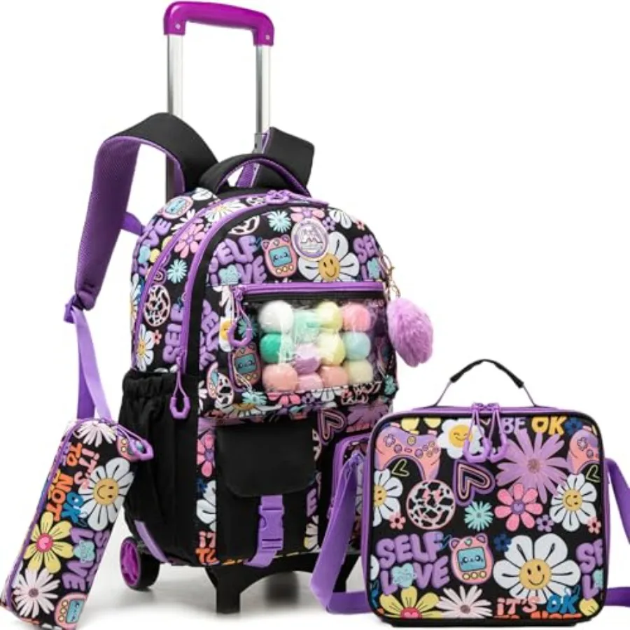 Cute Rolling Backpacks with Wheels for Girls Aesthetic Rolling Backpack for Elementary with Lunch Box School Trolley Backpack f
Cute Rolling Backpacks with Wheels for Girls Aesthetic Rolling Backpack for Elementary with Lunch Box School Trolley Backpack f