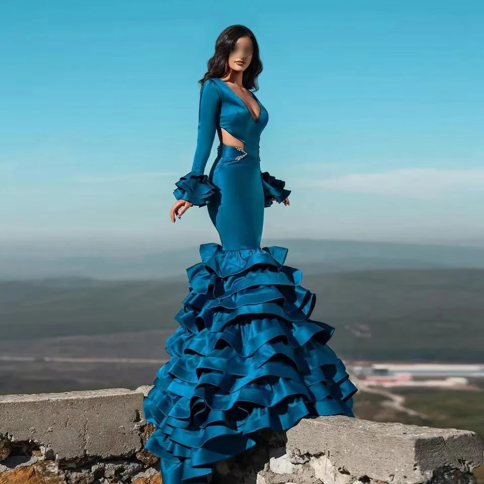 Long Ruffles Evening Dresses for Women Satin Beads V-Neck Floor-Length Mermaid Prom Party Special Events Wedding Elegant 2023
Long Ruffles Evening Dresses for Women Satin Beads V-Neck Floor-Length Mermaid Prom Party Special Events Wedding Elegant 2023