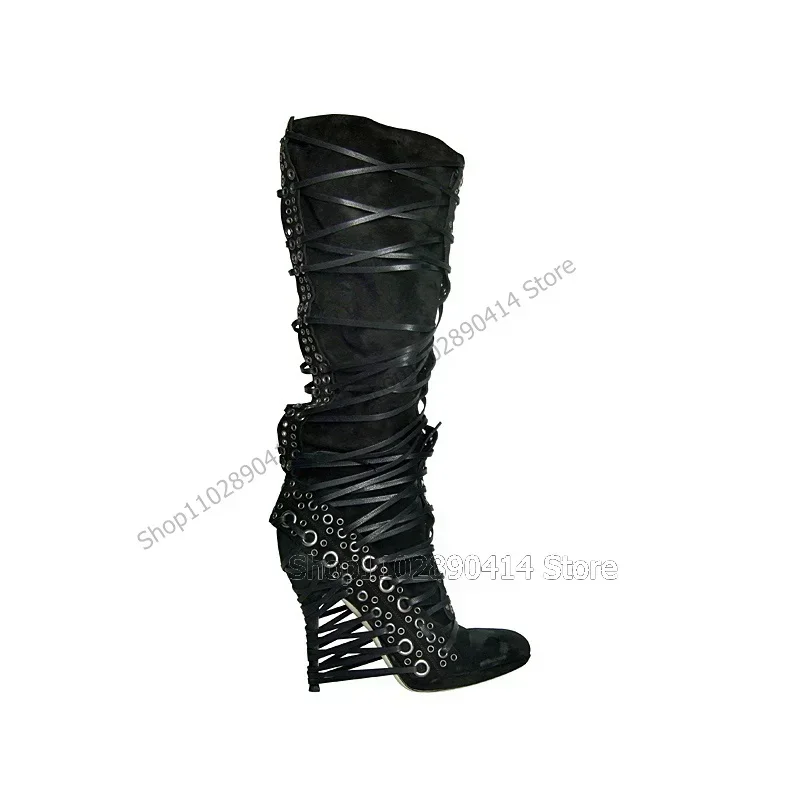 Black Metal Decor Leather Band Strappy Boots Mid Calf Women Shoes Thin High Heels Sexy Fashion Runway 2025 Zapatos Para Mujere
Black Metal Decor Leather Band Strappy Boots Mid Calf Women Shoes Thin High Heels Sexy Fashion Runway 2025 Zapatos Para Mujere