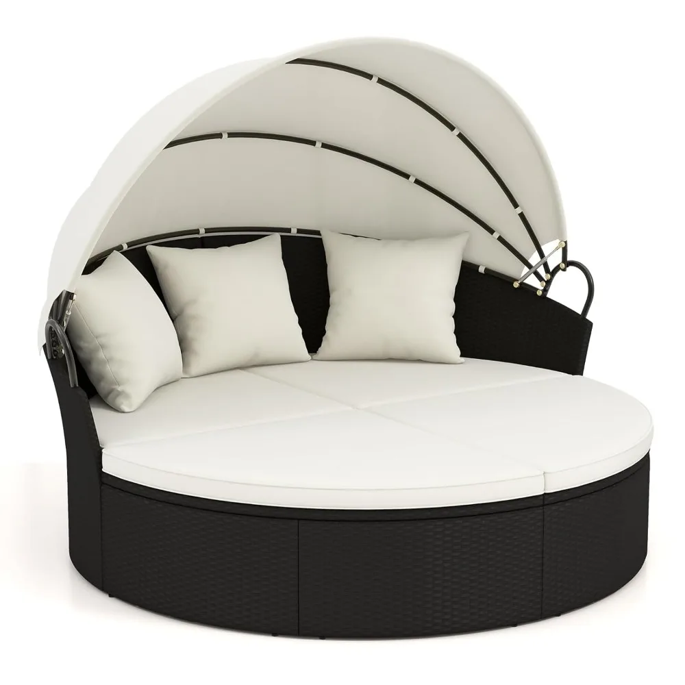 Round Outdoor Daybed with Canopy - Wicker Rattan Sectional Sofa Sunbed W/Cushions & 3 Pillows, Customized
Round Outdoor Daybed with Canopy - Wicker Rattan Sectional Sofa Sunbed W/Cushions & 3 Pillows, Customized