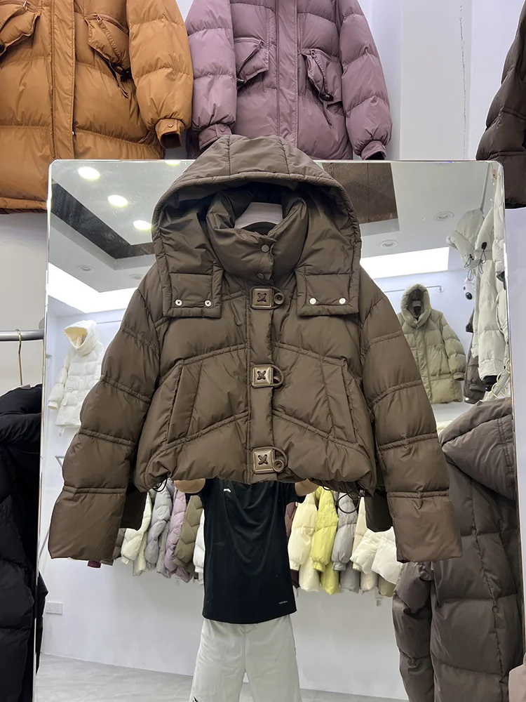 Korean Short Style Down Jacket Winter New Women's Fashion Design Hooded Personalized Square Buckle White Duck Down Coat
Korean Short Style Down Jacket Winter New Women's Fashion Design Hooded Personalized Square Buckle White Duck Down Coat