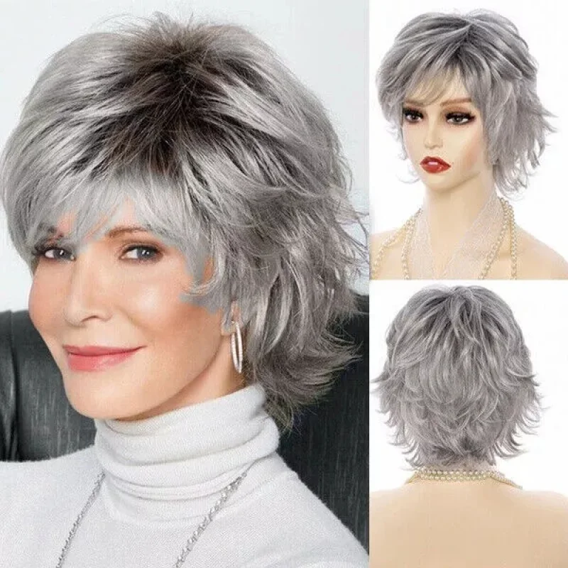 Women Short Ombre Grey Wigs Pixie Cut Wig Haircut Wave Layered Hair Dark Roots
Women Short Ombre Grey Wigs Pixie Cut Wig Haircut Wave Layered Hair Dark Roots