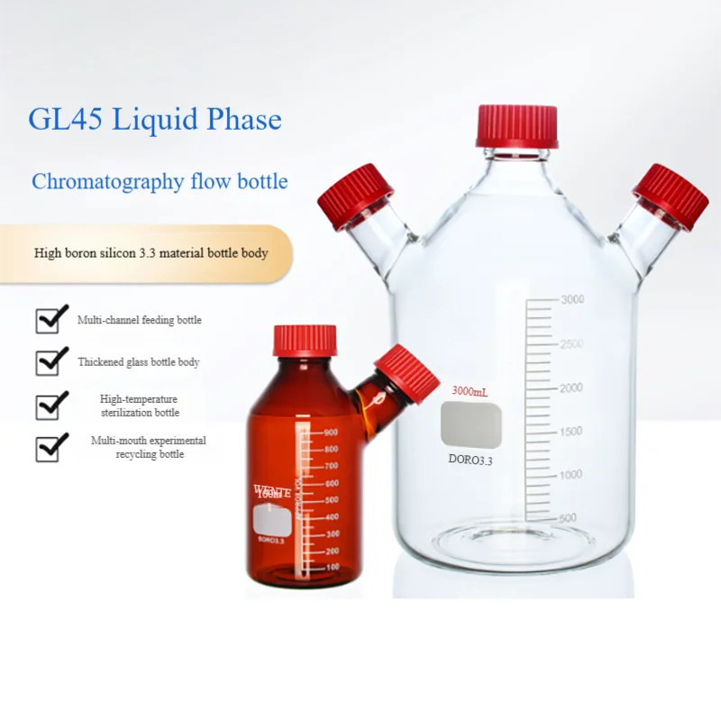 Three-port mobile phase liquid bottle GL45 injection bottle brown transparent four-port feeding bottle silk-mouth bottle
Three-port mobile phase liquid bottle GL45 injection bottle brown transparent four-port feeding bottle silk-mouth bottle