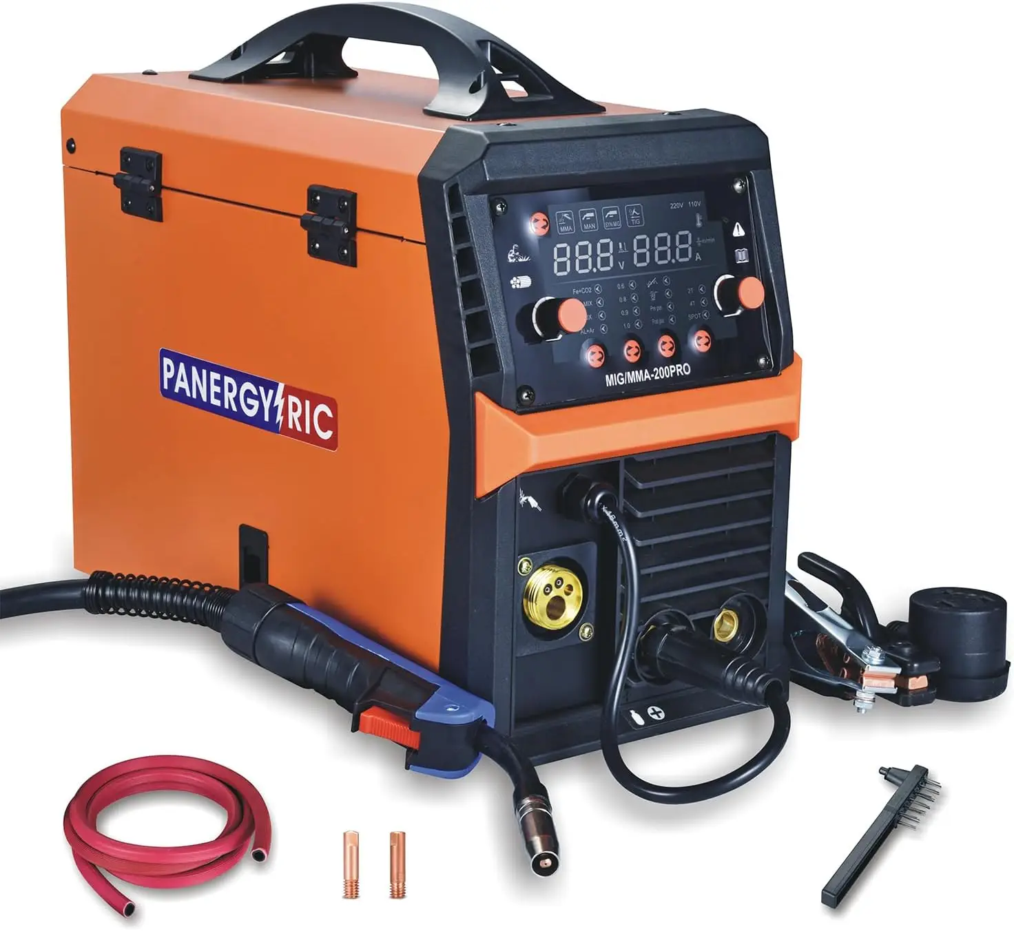 200A Multi-Process Welder: 4-in-1 MIG/Flux Core/Stick/Lift TIG, Dual Voltage 110V/220V with LCD Display
200A Multi-Process Welder: 4-in-1 MIG/Flux Core/Stick/Lift TIG, Dual Voltage 110V/220V with LCD Display