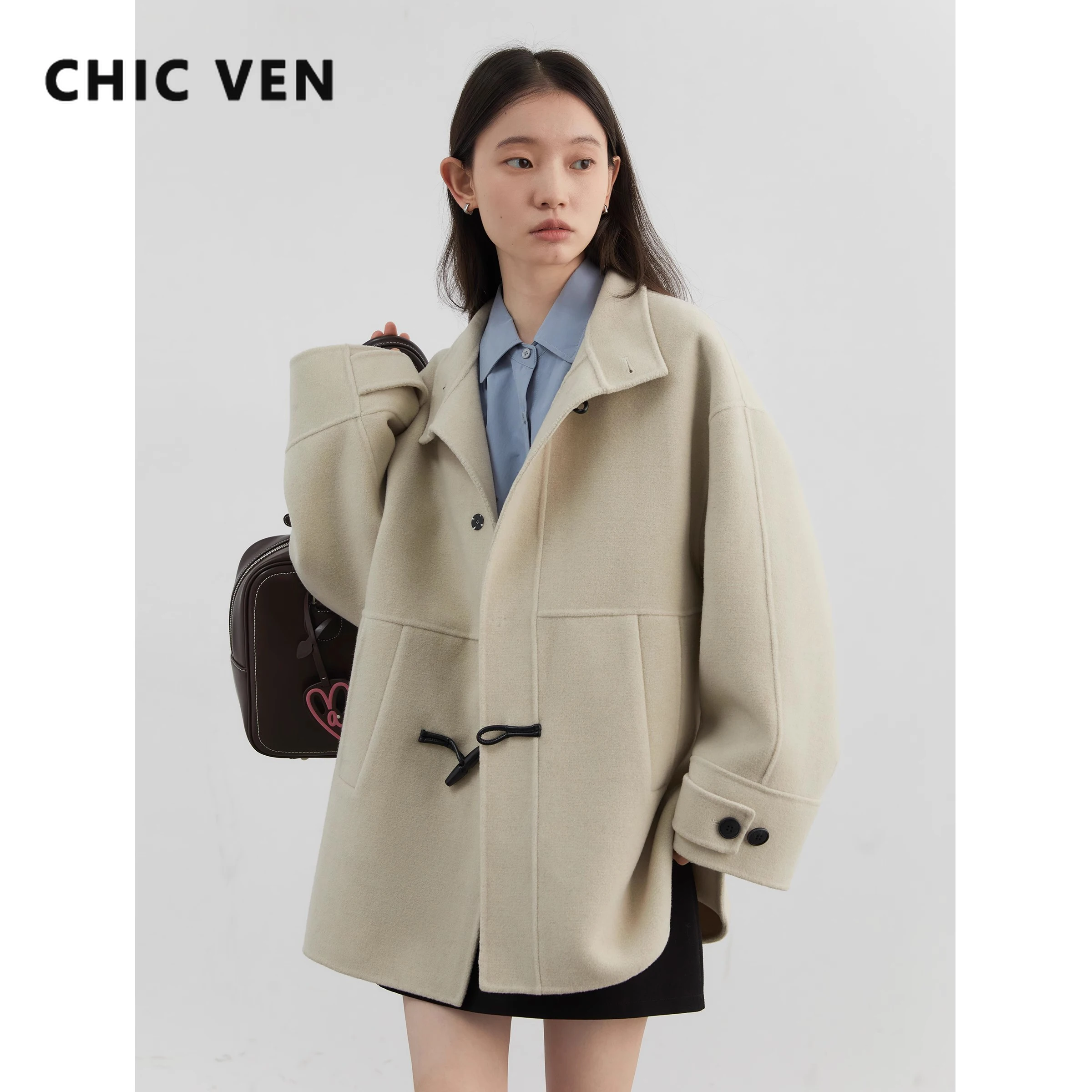 CHIC VEN Korean Women Double-sided Woolen Coat Loose Solid Long Outerwear New Cow Horn Button Female Overcoat Winter 2024
CHIC VEN Korean Women Double-sided Woolen Coat Loose Solid Long Outerwear New Cow Horn Button Female Overcoat Winter 2024