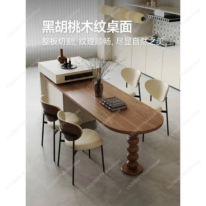 Medieval style island dining table integrated retractable high-end black walnut color kitchen middle island
Medieval style island dining table integrated retractable high-end black walnut color kitchen middle island