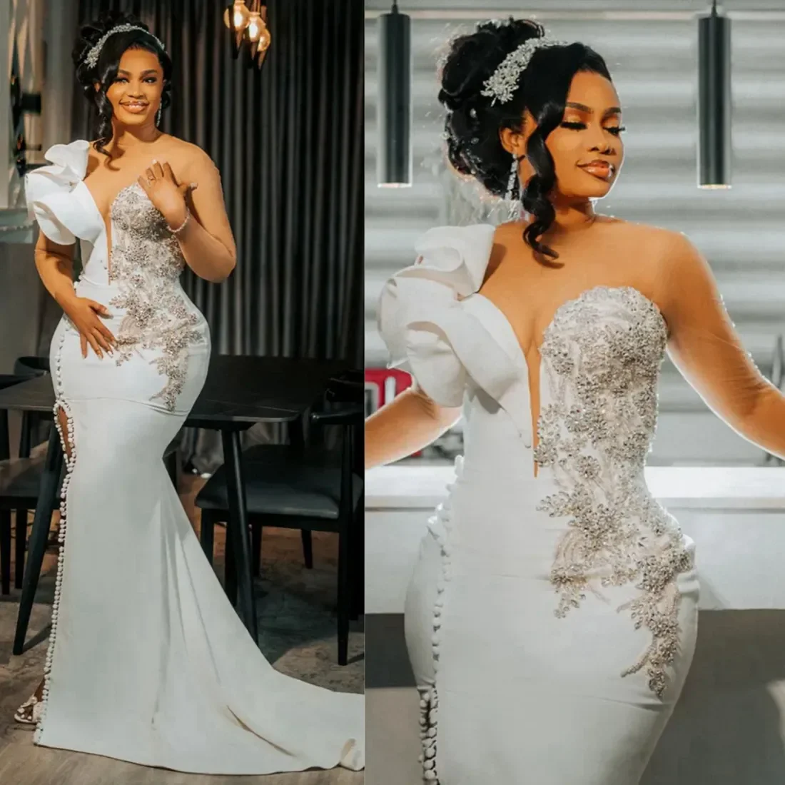 BeautifulMermaid Wedding Dress for Bride Illusion Bridal Gowns Sheer Neck Long Sleeves Side Split Crystals Decorated Wedding Gow
BeautifulMermaid Wedding Dress for Bride Illusion Bridal Gowns Sheer Neck Long Sleeves Side Split Crystals Decorated Wedding Gow