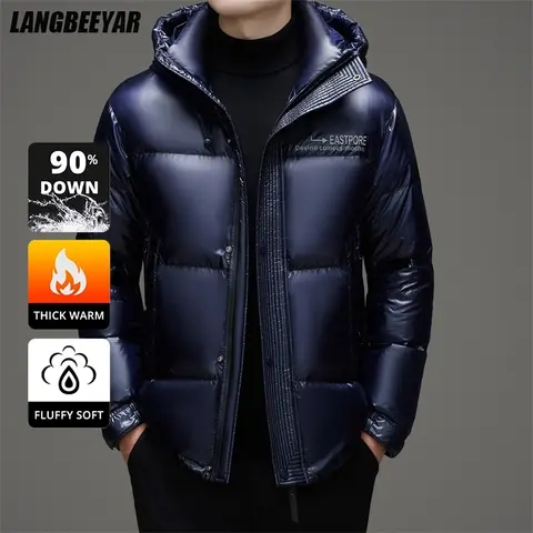 Men Down Jacket High End Thick Brand Casual Fashion Shiny Men Down Jacket Winter Warm Hooded Designer Parkas Windbreaker Puffer Feather Coats