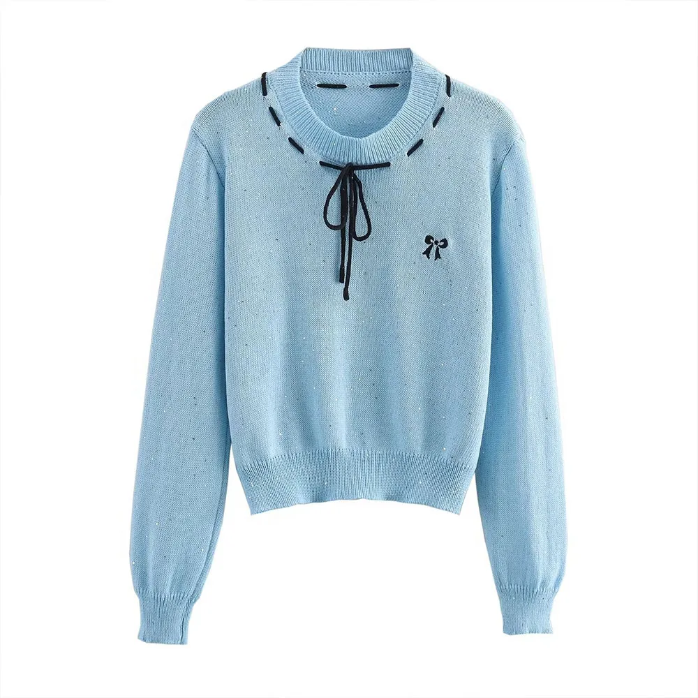 Autumn and winter new fashionable women's clothing casual elegant design sense sequin tied rope round neck bow pullover sweater
Autumn and winter new fashionable women's clothing casual elegant design sense sequin tied rope round neck bow pullover sweater