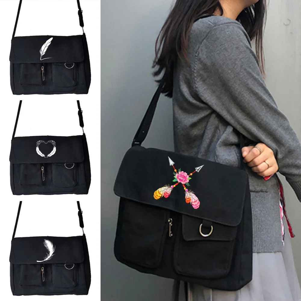 Fashion Women Canvas Shoulder Bags Youth Casual Large Capacity Crossbody Bag Feather Print Handbags Messenger Bag for Women
Fashion Women Canvas Shoulder Bags Youth Casual Large Capacity Crossbody Bag Feather Print Handbags Messenger Bag for Women