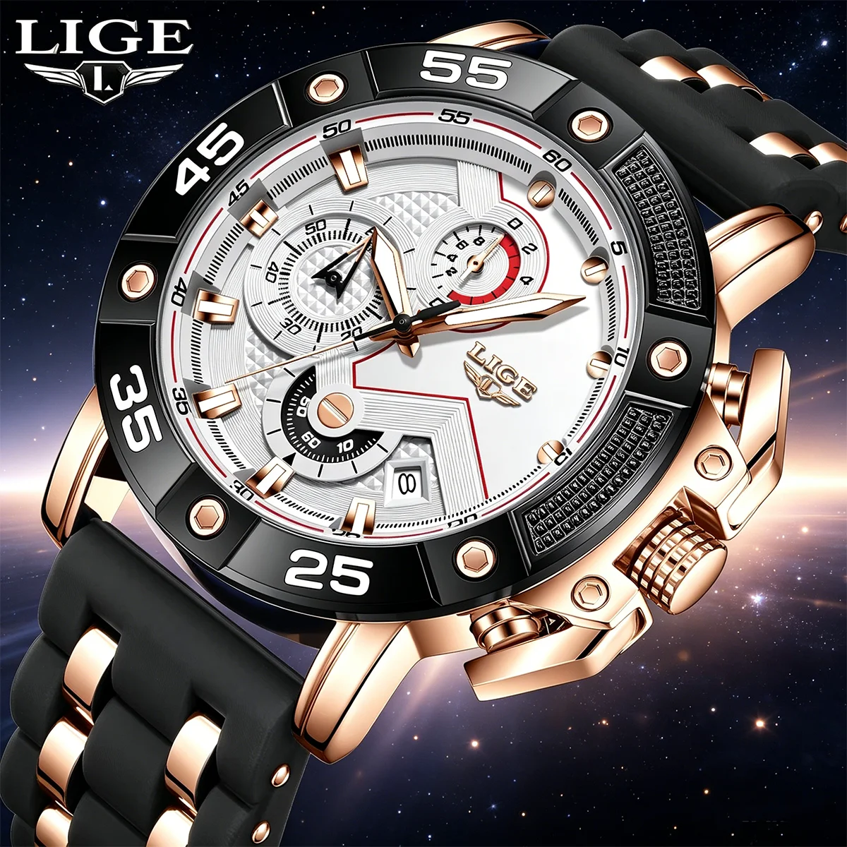 LIGE Military Watch Men Fashion Rose Black Quartz Men Watch Silicone Waterproof Luminous Big Dial Chronograph Reloj Hombre+Box
LIGE Military Watch Men Fashion Rose Black Quartz Men Watch Silicone Waterproof Luminous Big Dial Chronograph Reloj Hombre+Box