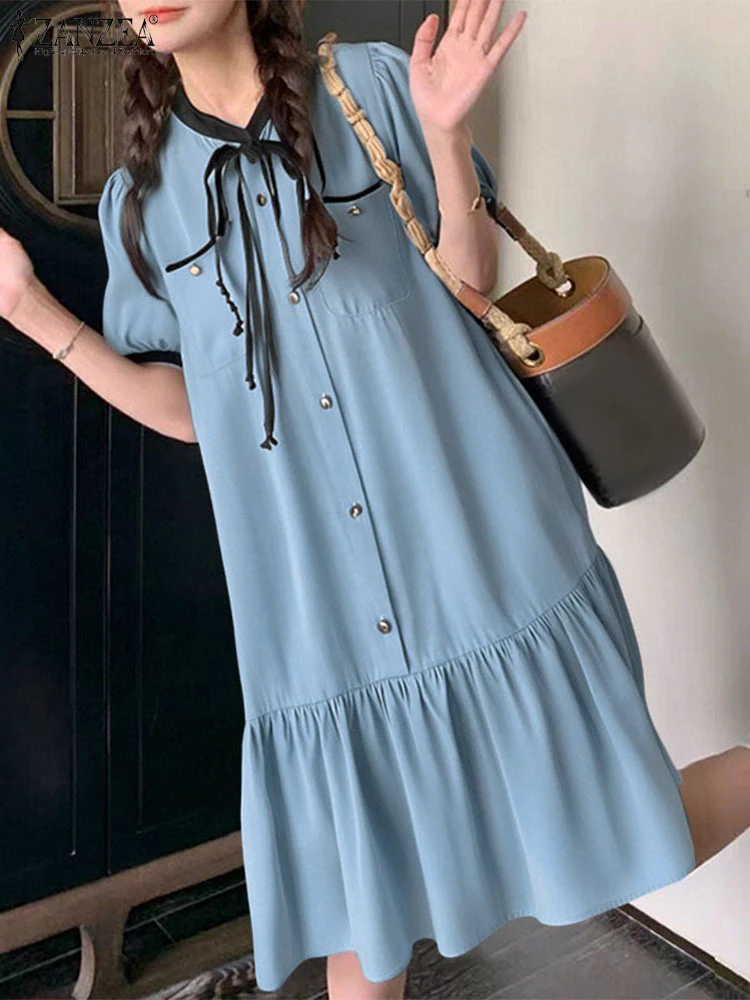 ZANZEA Women Ruffled Dress 2025 Summer Short Sleeve Bandage Shirt Sundress Fashion Patchwork Casual Loose Knee-length Vestidos
ZANZEA Women Ruffled Dress 2025 Summer Short Sleeve Bandage Shirt Sundress Fashion Patchwork Casual Loose Knee-length Vestidos