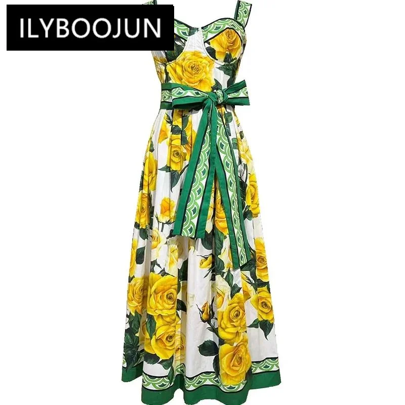 ILYBOOJUN Fashion Designer Summer Cotton Backless Dress Women's Spaghetti Strap Rose Floral Print Lace-up Vintage Slit Dresses
ILYBOOJUN Fashion Designer Summer Cotton Backless Dress Women's Spaghetti Strap Rose Floral Print Lace-up Vintage Slit Dresses