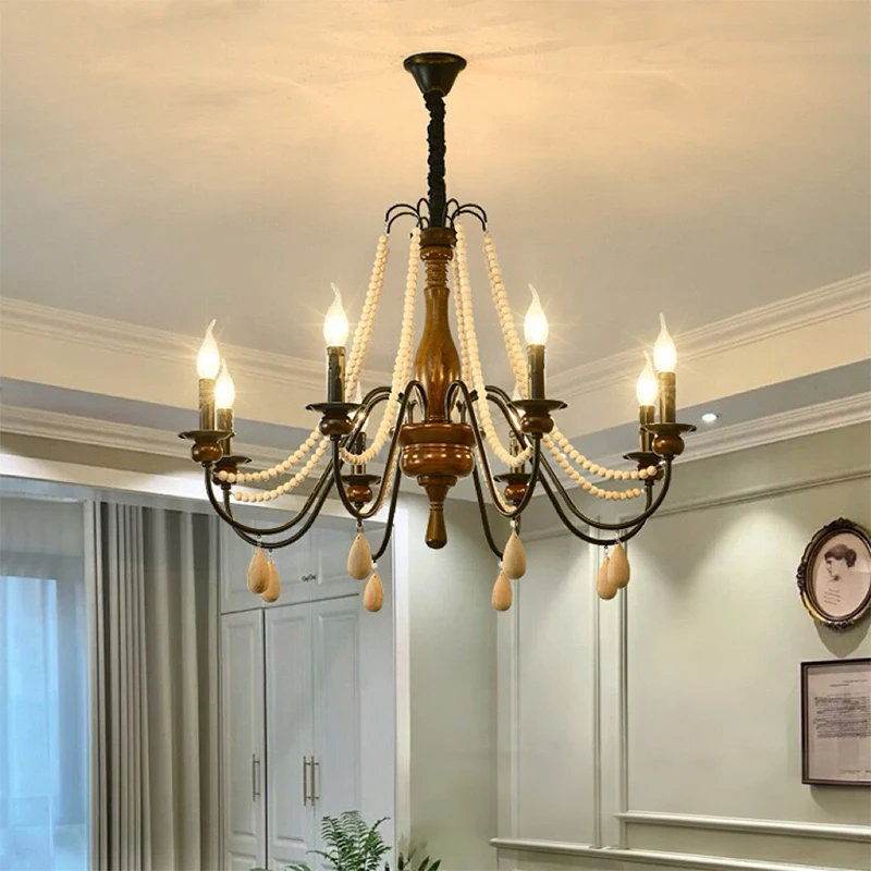 American Retro Wood Candle E27 Chandelier French Luxury Restaurant Pendant Light Foyer Iron Hanging Lamp Led Lamparas Luminarias
American Retro Wood Candle E27 Chandelier French Luxury Restaurant Pendant Light Foyer Iron Hanging Lamp Led Lamparas Luminarias