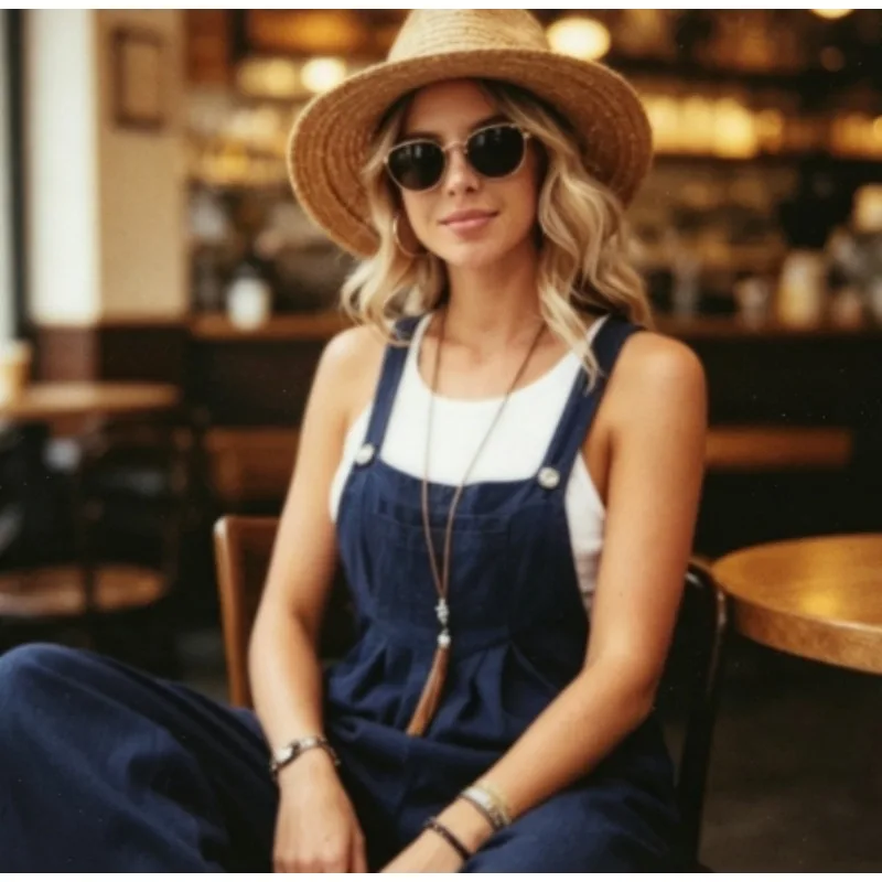 Casual Plain Color Suspenders Pants for Women Patchwork Design Loose Overall Denim Jumpsuit
Casual Plain Color Suspenders Pants for Women Patchwork Design Loose Overall Denim Jumpsuit