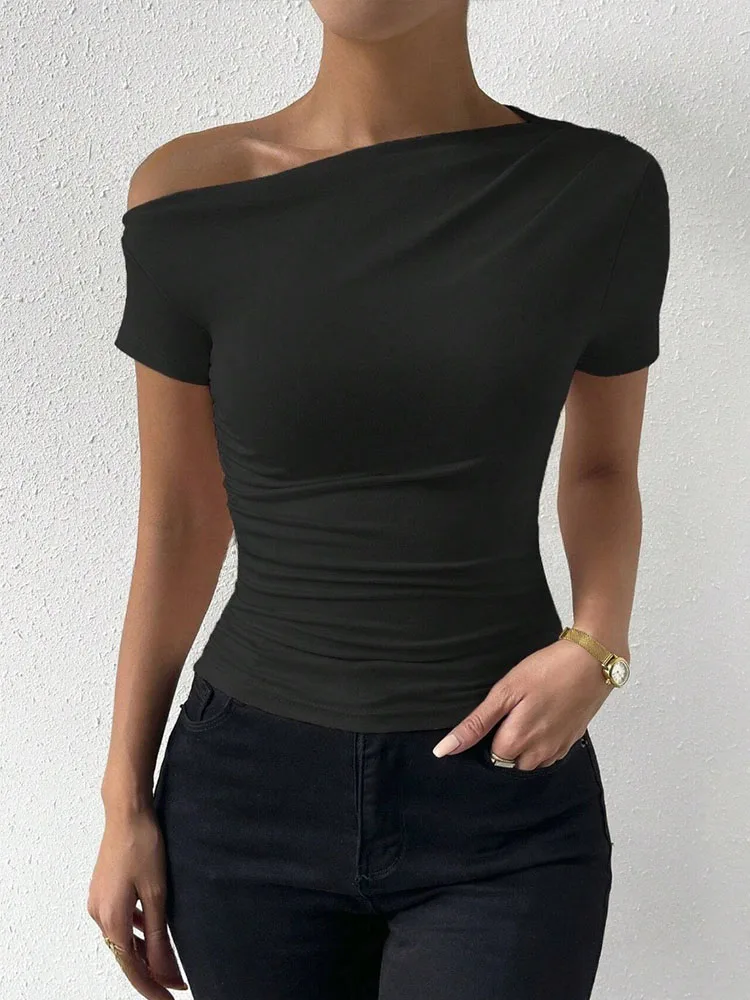 Women One Shoulder Ruched Short Sleeve T Shirt Summer Fashion Casual Solid Color Slim Fit Tee Top Streetwear 2024
Women One Shoulder Ruched Short Sleeve T Shirt Summer Fashion Casual Solid Color Slim Fit Tee Top Streetwear 2024