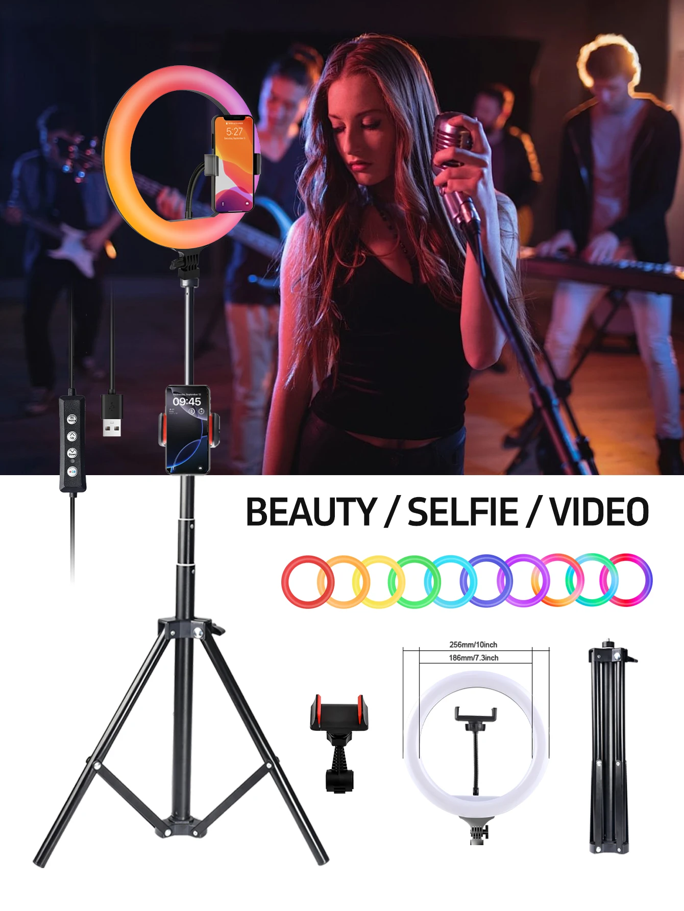 10 Inch RGB LED Ring Light with 160cm Adjustable Tripod Ideal for Photography, Makeup, Group Selfies, Conference Streaming
10 Inch RGB LED Ring Light with 160cm Adjustable Tripod Ideal for Photography, Makeup, Group Selfies, Conference Streaming