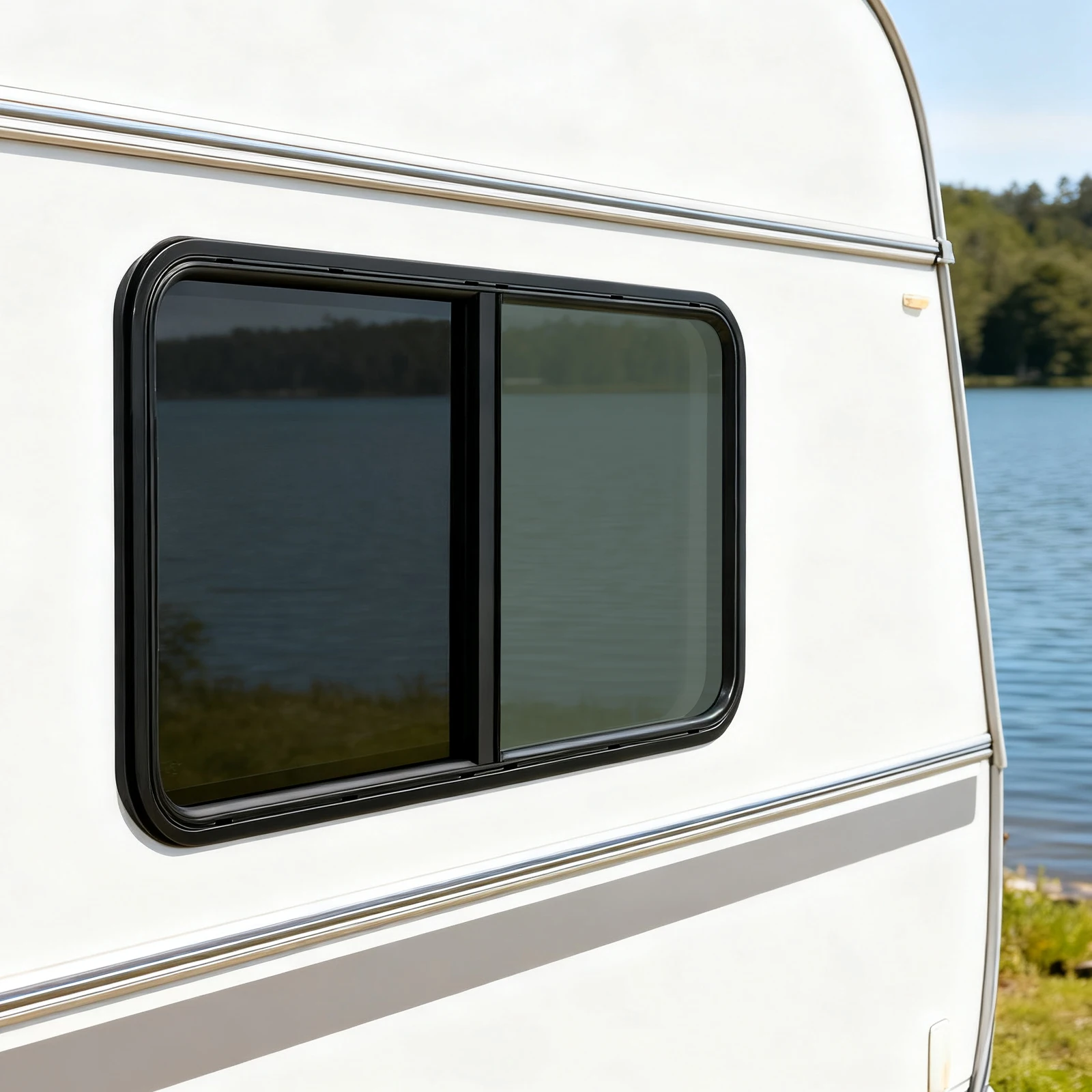 RV Sliding Window with Decorative Ring, RV Window Teardrop 42Inch W X 22Inch H Black Rectangular Horizontal Sliding Glass
RV Sliding Window with Decorative Ring, RV Window Teardrop 42Inch W X 22Inch H Black Rectangular Horizontal Sliding Glass